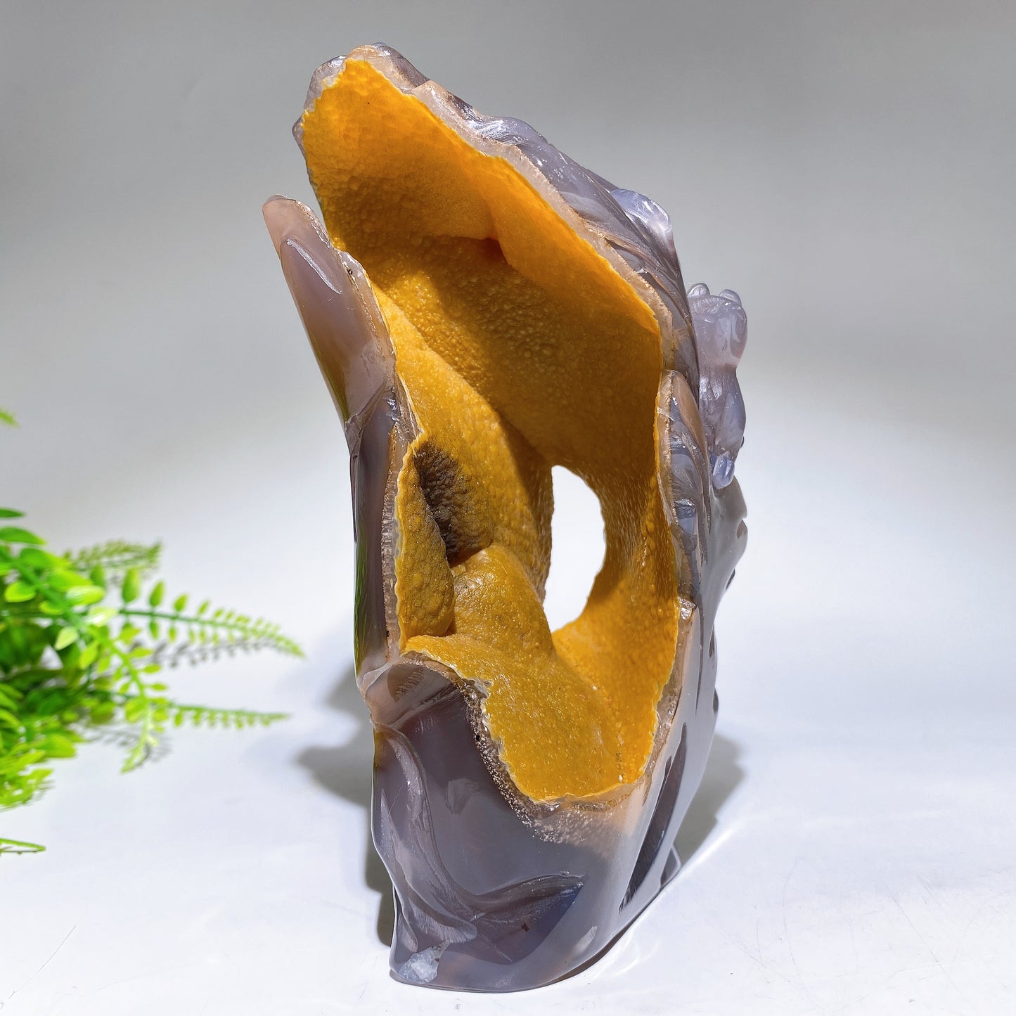 Unique Natural Agate Geode with Nine-tails Fox Carving Free Form Crystal Healing Bulk Wholesale