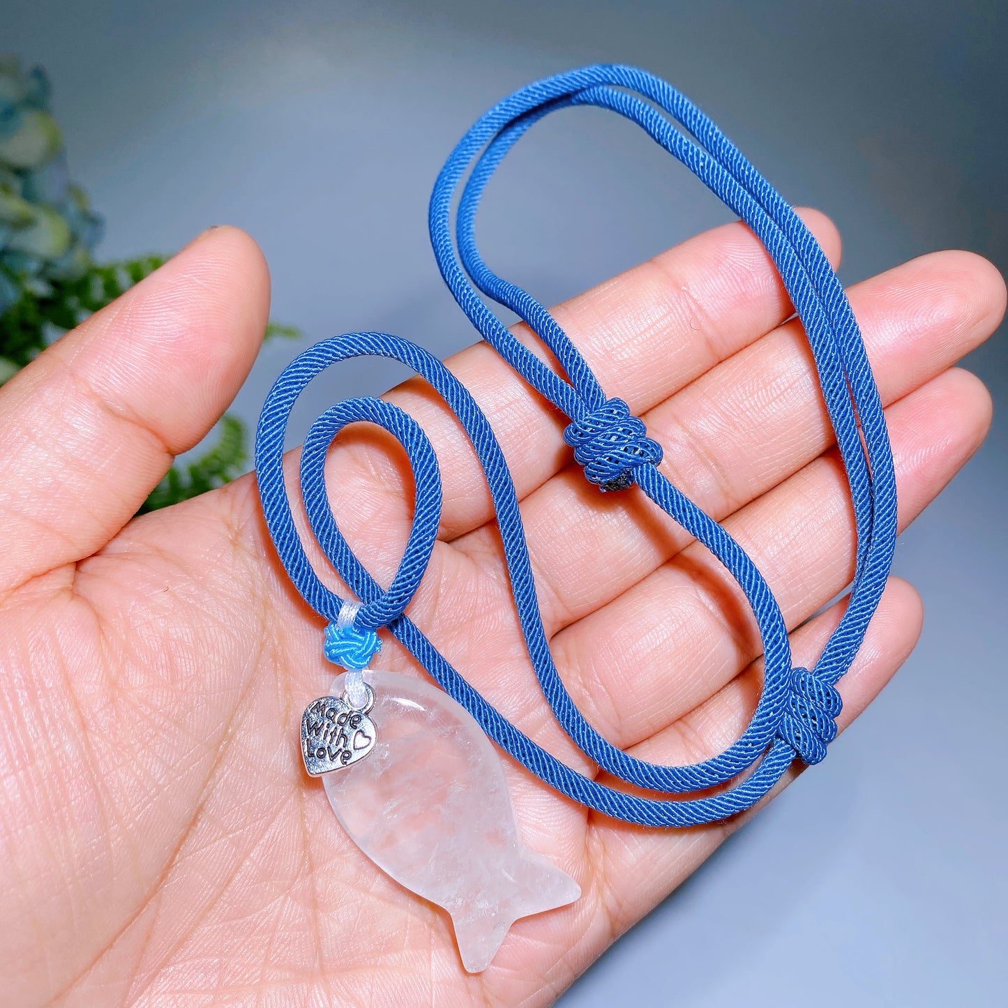Natrual Clear Quartz Fish with Rope Necklace Crystal Healing Bulk Wholesale