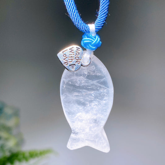 Natrual Clear Quartz Fish with Rope Necklace Crystal Healing Bulk Wholesale