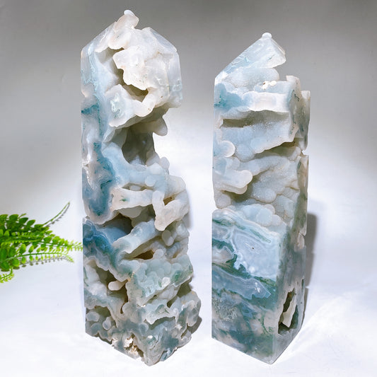 Large Unique Natural Druzy Moss Agate Tower Cryrstal Healing Bulk Wholesale