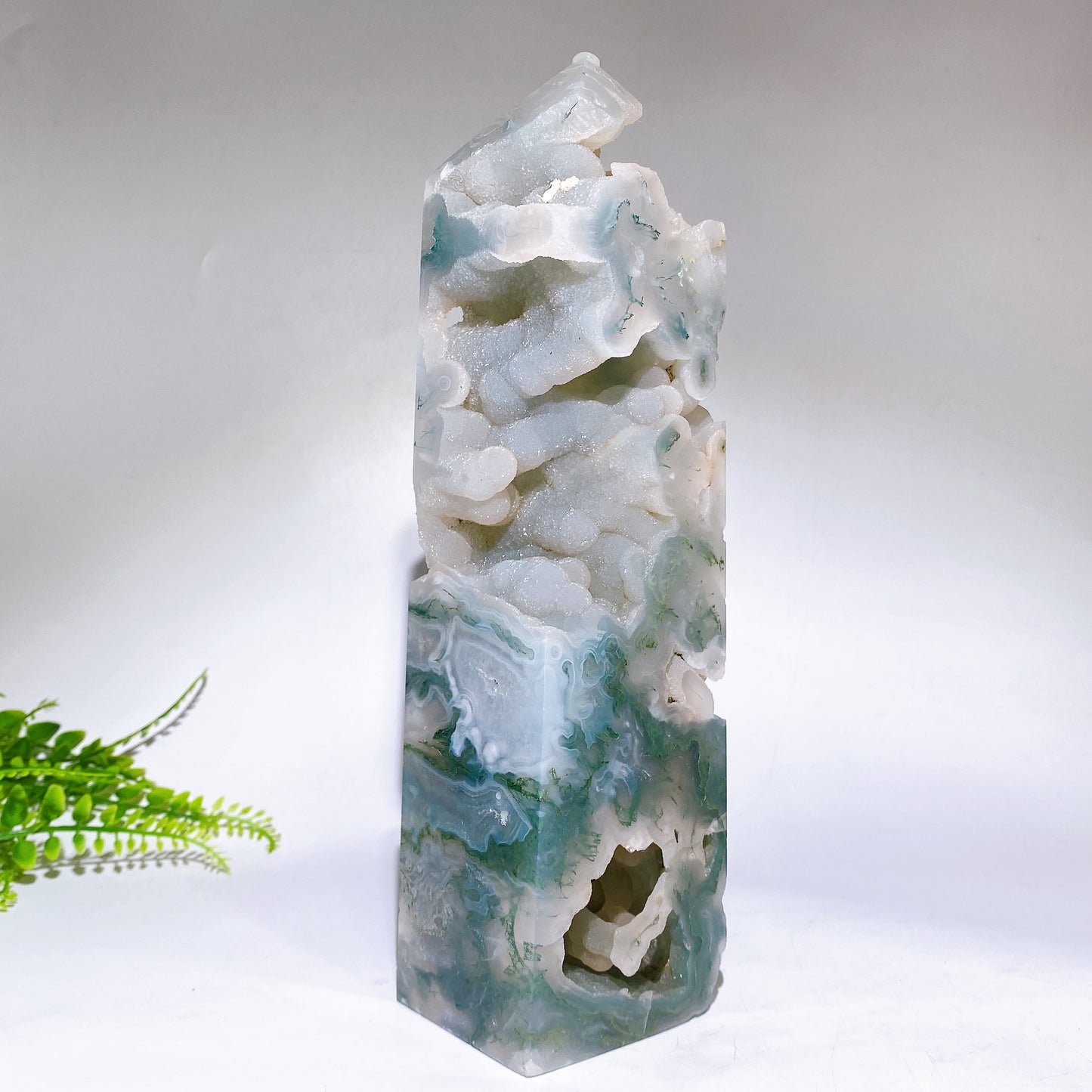 Large Unique Natural Druzy Moss Agate Tower Cryrstal Healing Bulk Wholesale