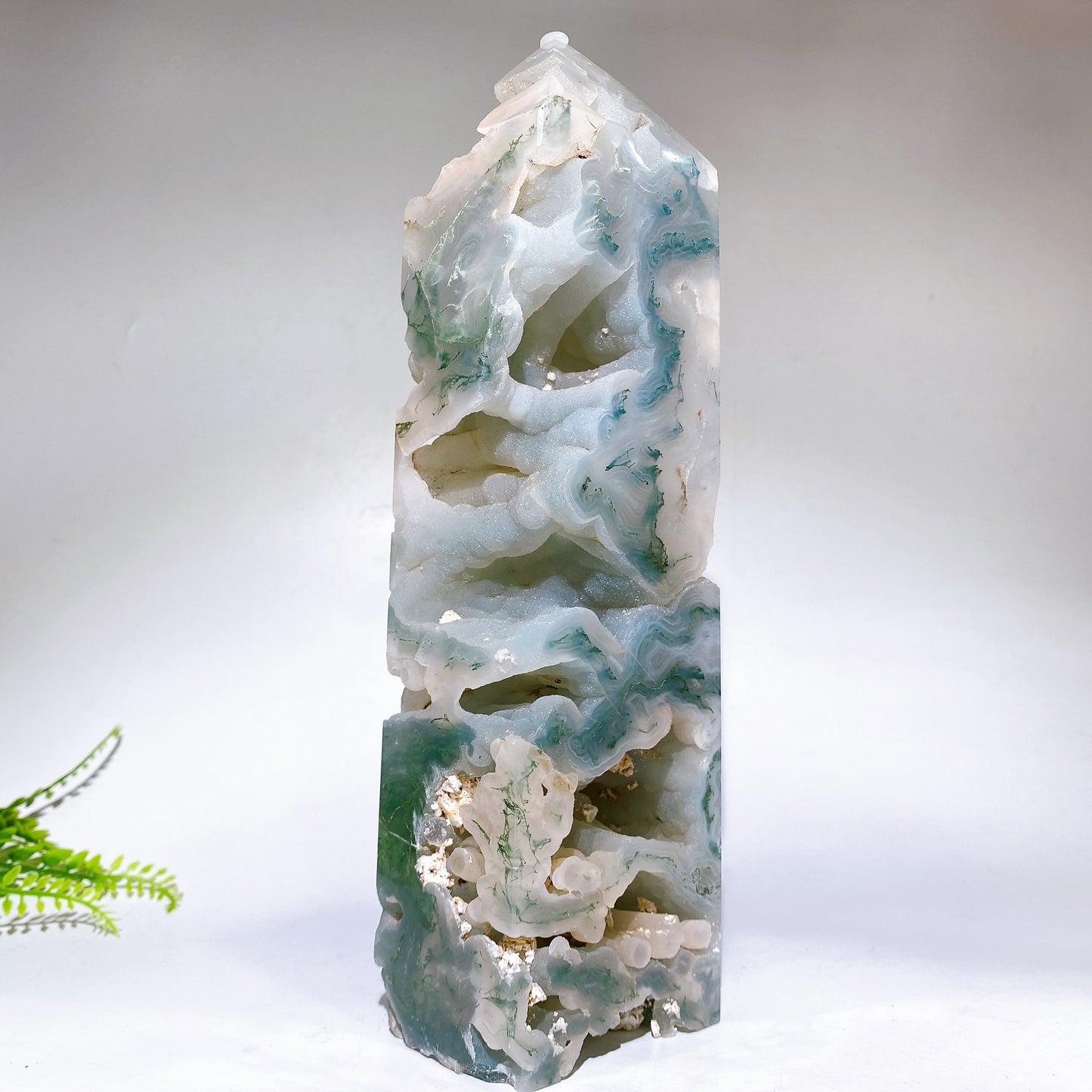 Large Unique Natural Druzy Moss Agate Tower Cryrstal Healing Bulk Wholesale