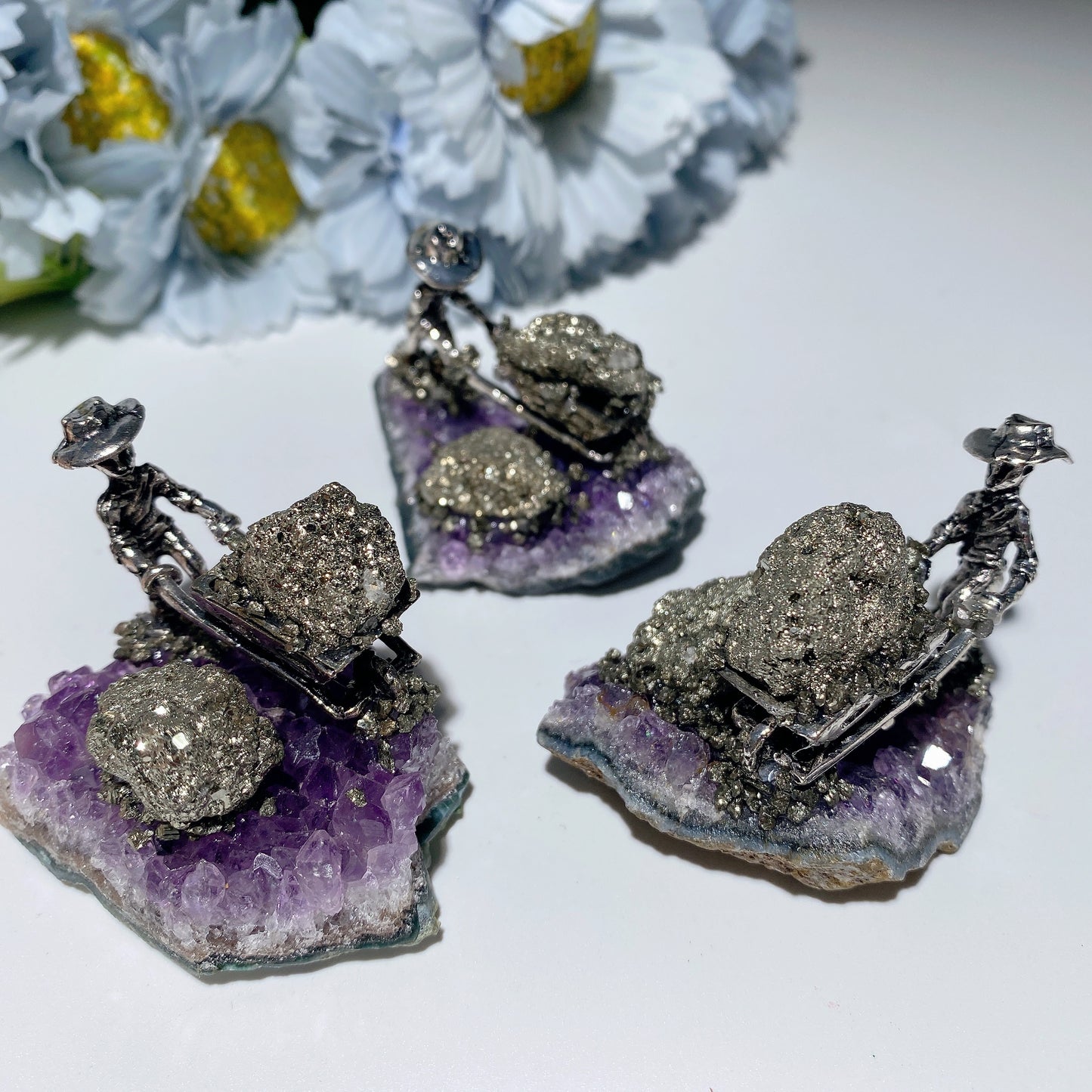 1.7" Pyrite Miner On Amethyst Clusters Free Form Bulk Wholesale