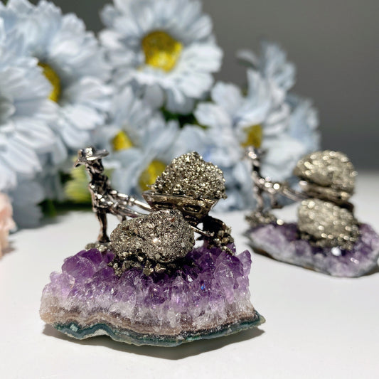 1.7" Pyrite Miner On Amethyst Clusters Free Form Bulk Wholesale