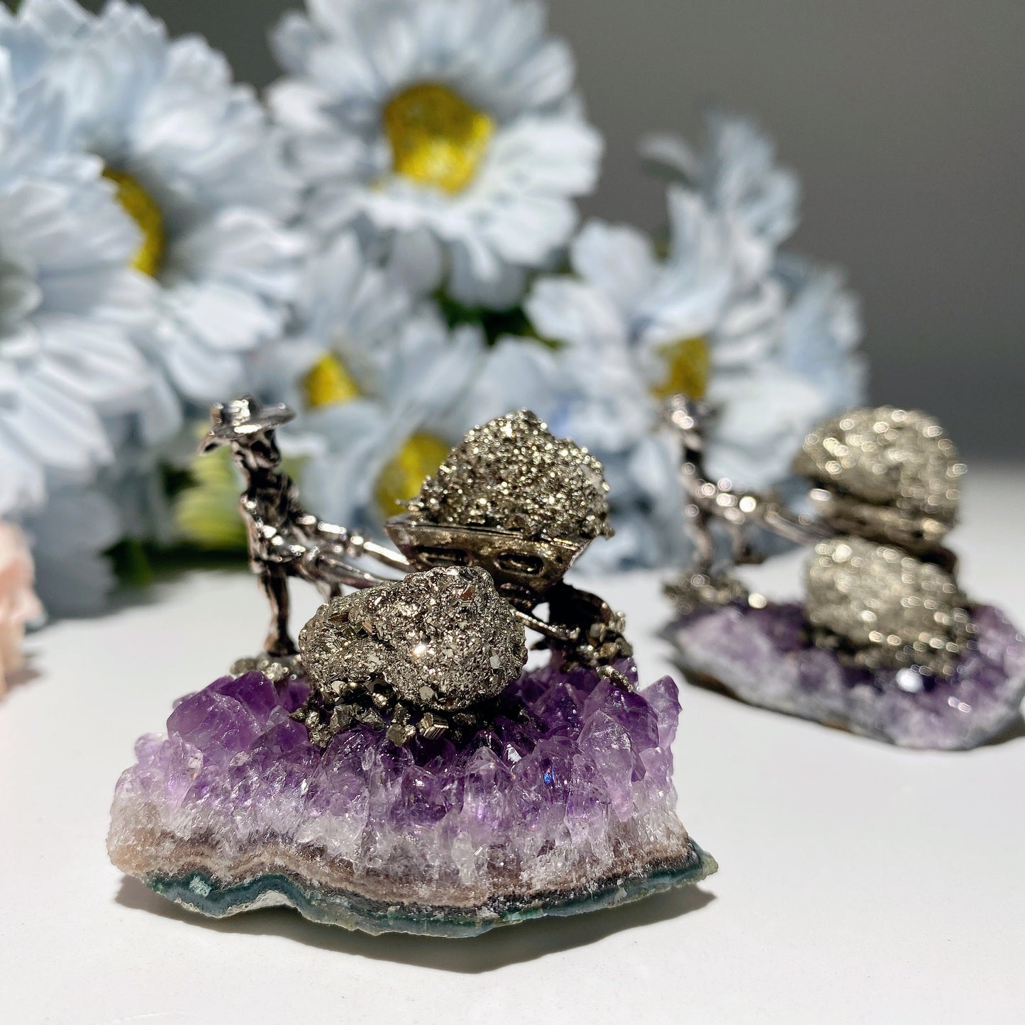 1.7" Pyrite Miner On Amethyst Clusters Free Form Crystal Healing Bulk Wholesale