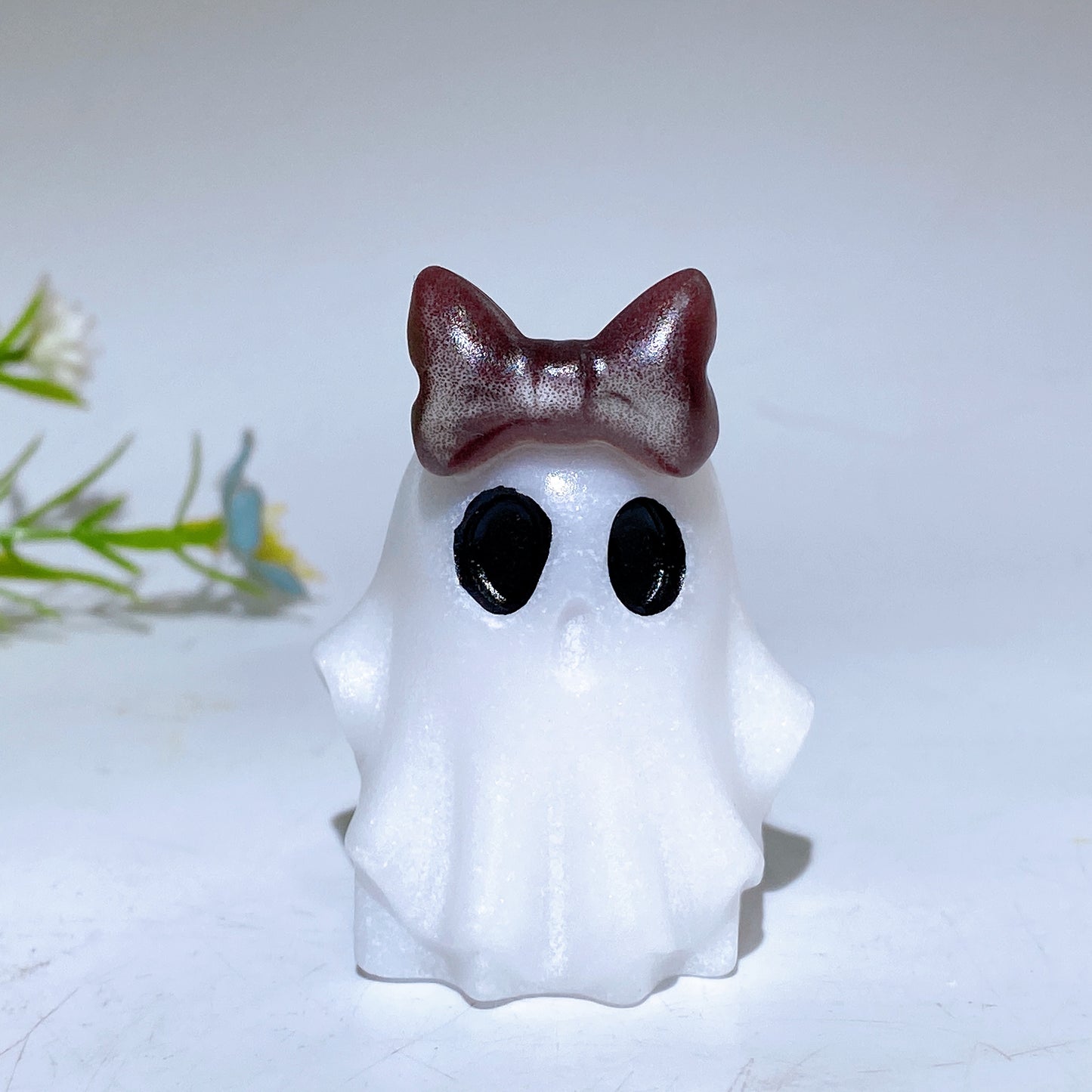 1.8" Natural White Jade Ghost with Bow Halloween Carving Crystal Healing Bulk Wholesale