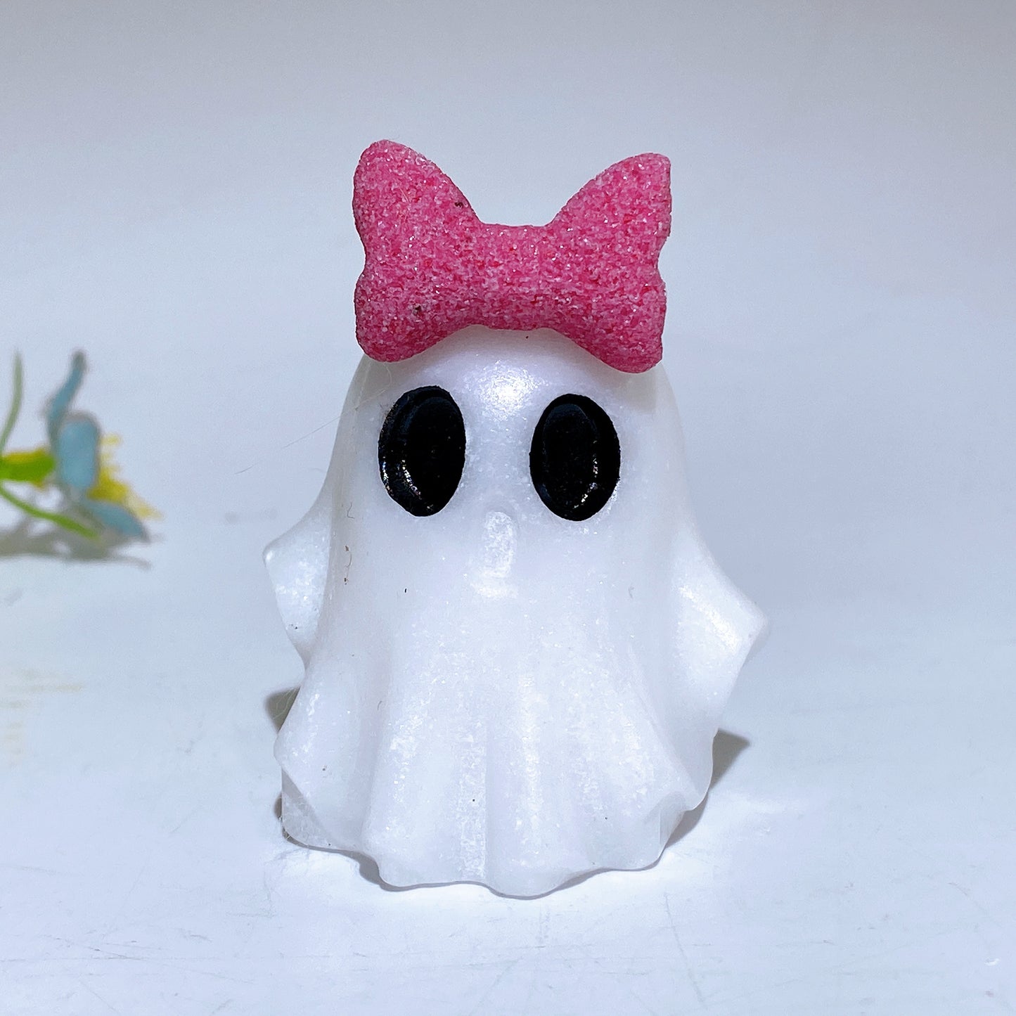 1.8" Natural White Jade Ghost with Bow Halloween Carving Crystal Healing Bulk Wholesale