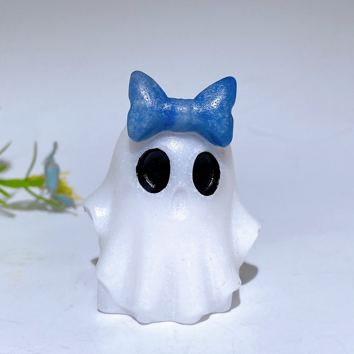 1.8" Natural White Jade Ghost with Bow Halloween Carving Crystal Healing Bulk Wholesale