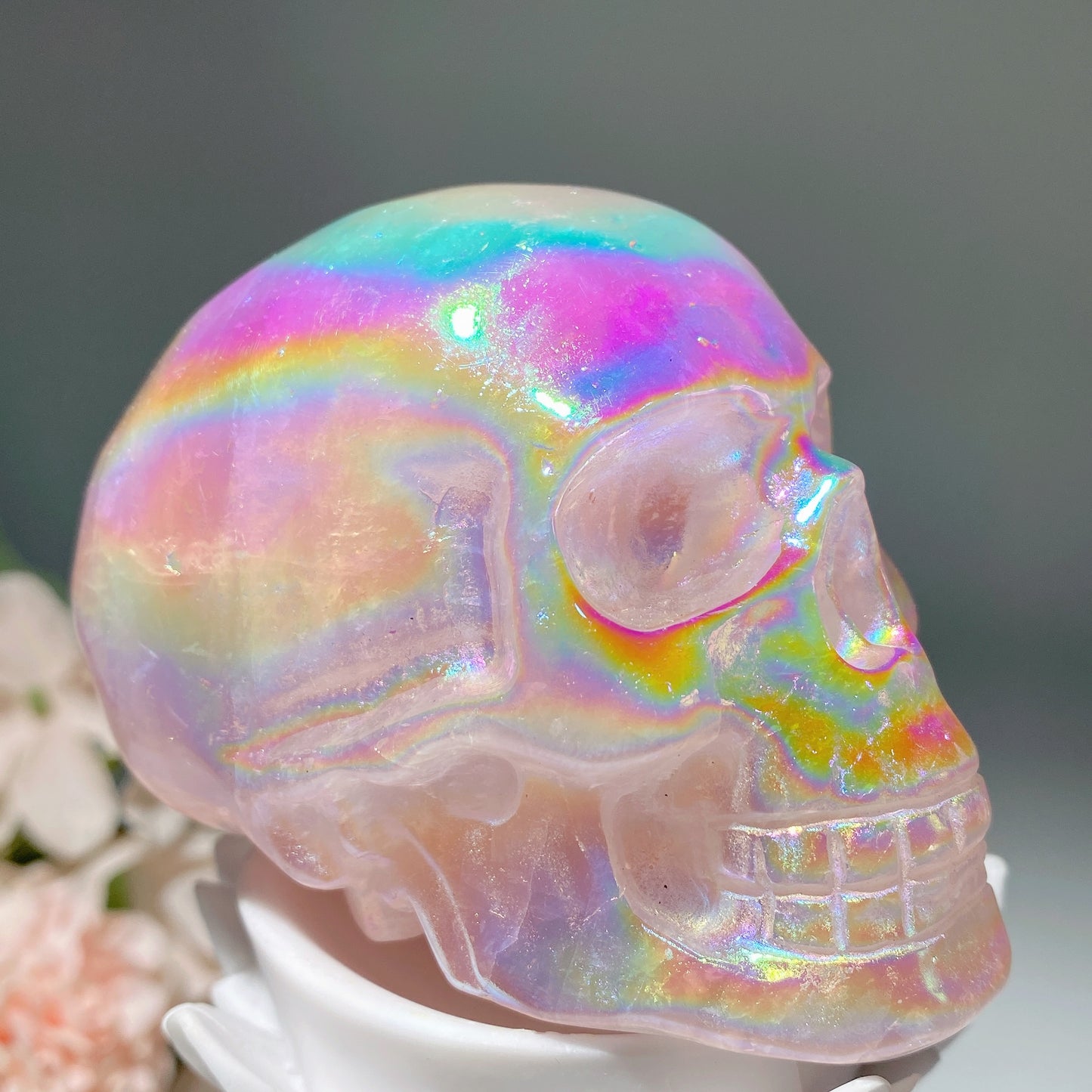 3.1" Aura Rose Quartz Skull Carvings Bulk Wholesale