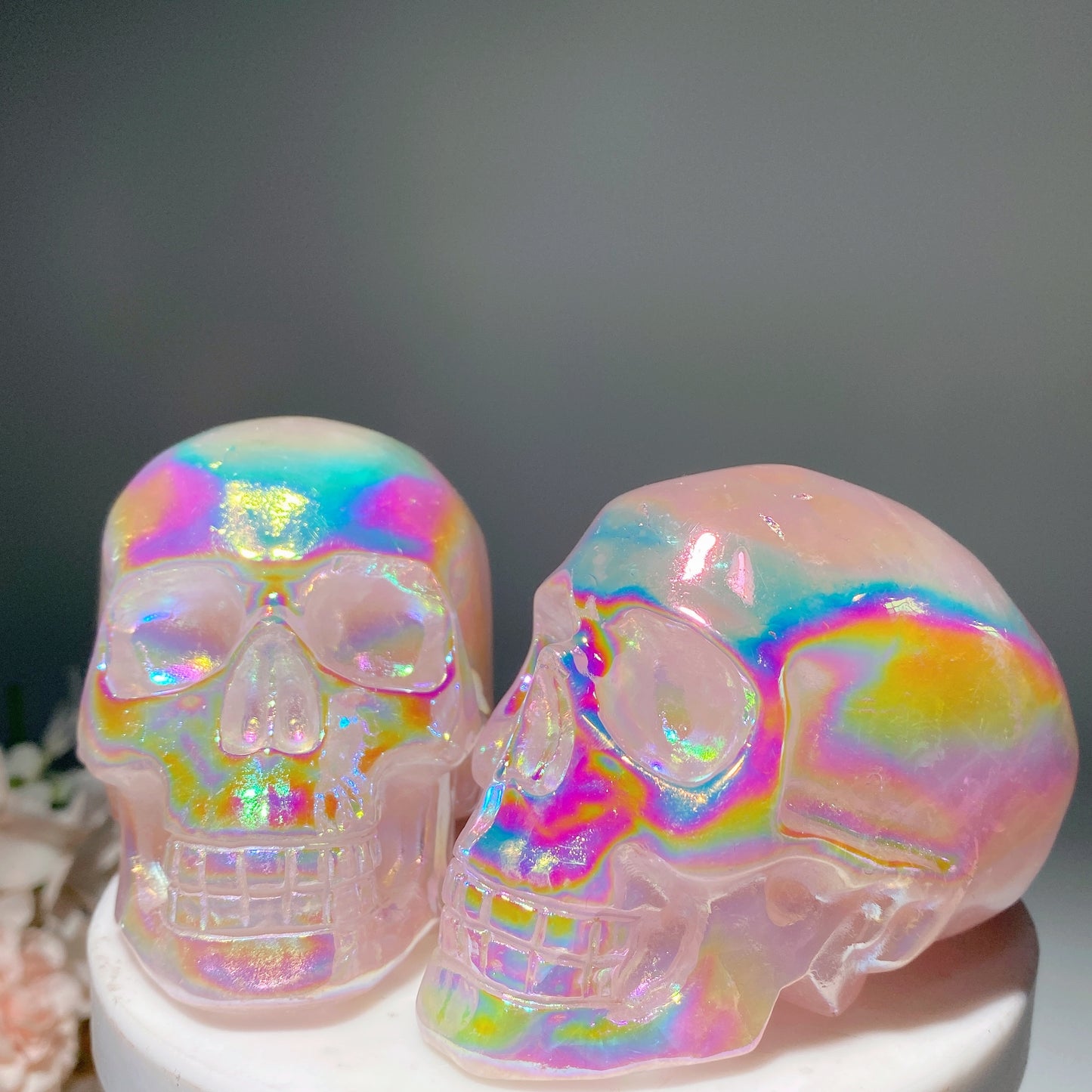 3.1" Aura Rose Quartz Skull Carvings Bulk Wholesale