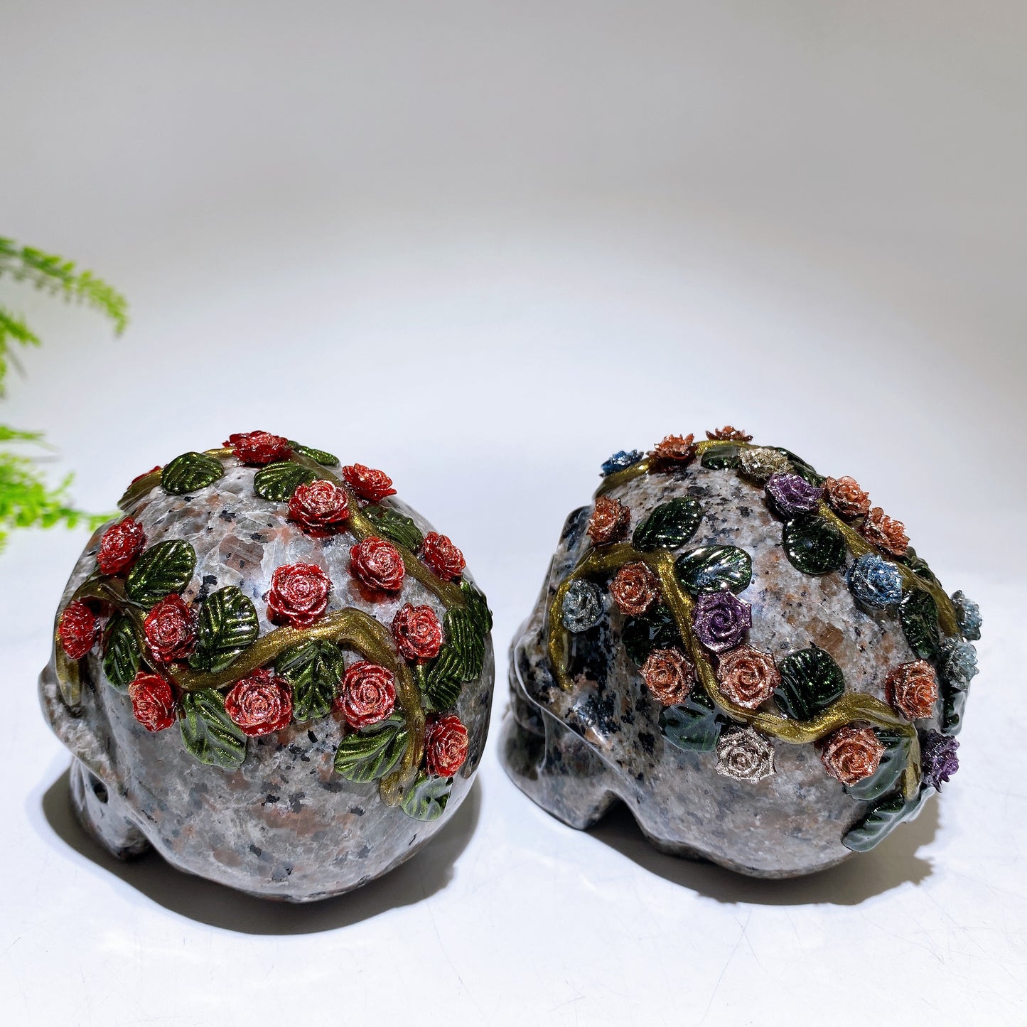 3.4"-3.8" Yooperlite Black Obsidian Skull with Rose Flower Decor Carving Crystal Healing Bulk Wholesale