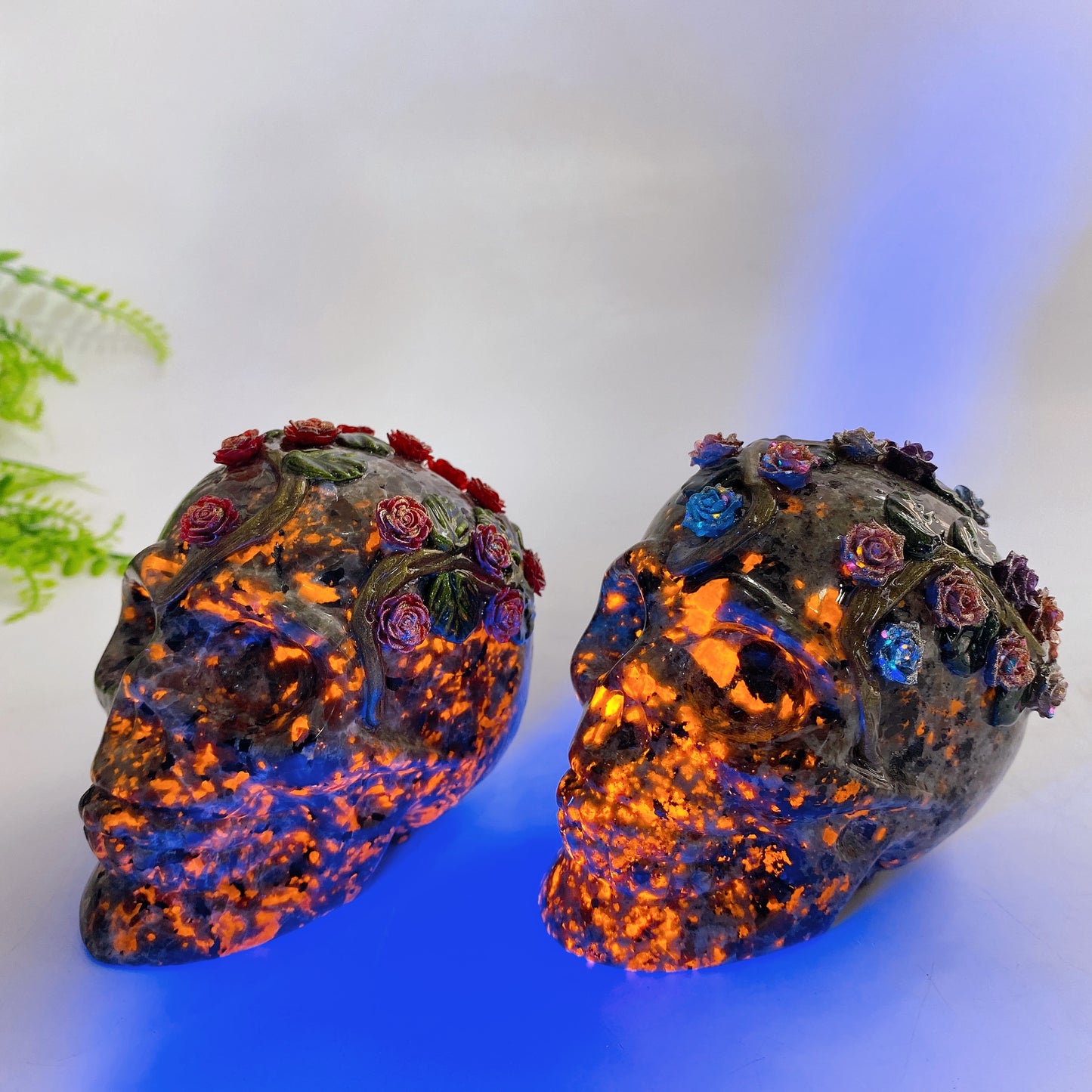 3.4"-3.8" Yooperlite Black Obsidian Skull with Rose Flower Decor Carving Crystal Healing Bulk Wholesale