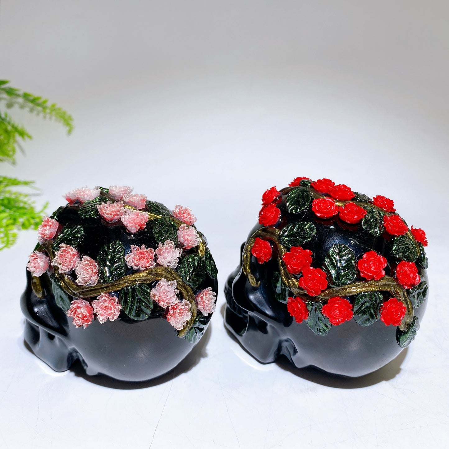 3.4"-3.8" Yooperlite Black Obsidian Skull with Rose Flower Decor Carving Crystal Healing Bulk Wholesale