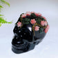3.4"-3.8" Yooperlite Black Obsidian Skull with Rose Flower Decor Carving Crystal Healing Bulk Wholesale