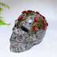 3.4"-3.8" Yooperlite Black Obsidian Skull with Rose Flower Decor Carving Crystal Healing Bulk Wholesale