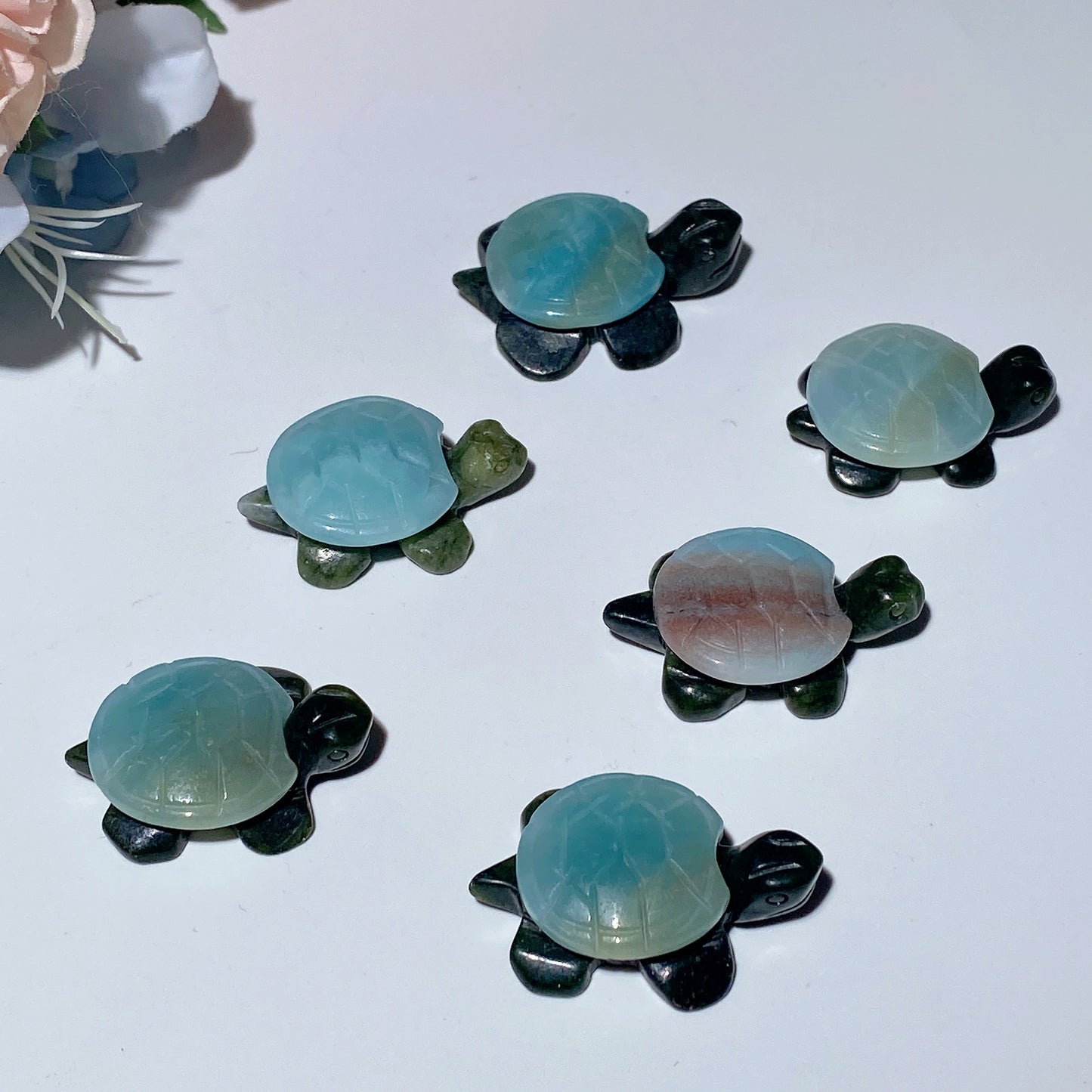 1.4" Serpentine Sky Blue Turtle Carvings Bulk Wholesale