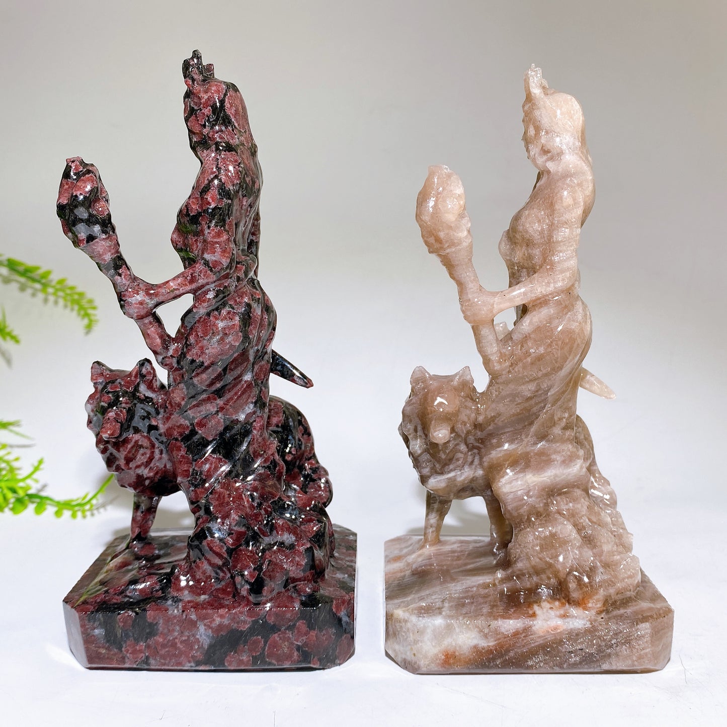 6.2" Natural Crystal Hecate with Wolf Carving Crystal Healing Bulk Wholesale