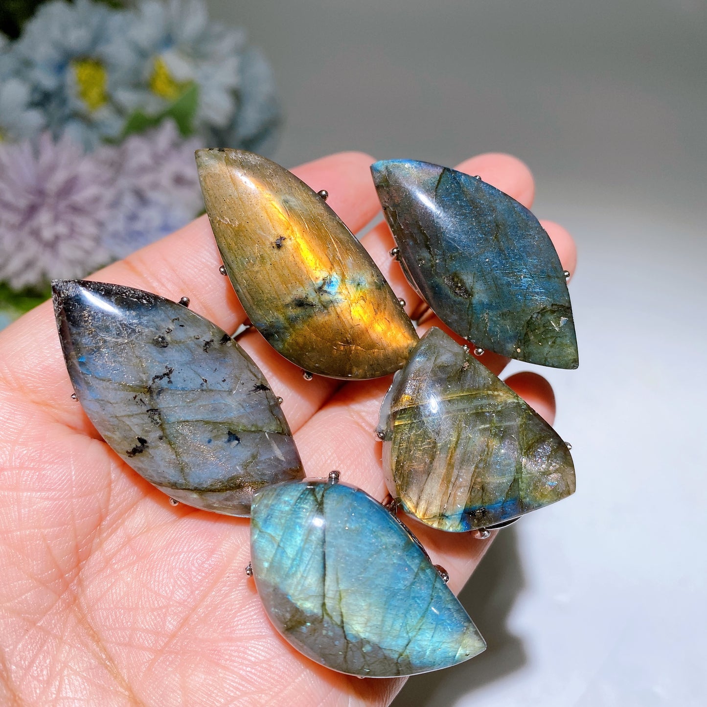 1.2"-1.7" Irregular Shape Labradorite Ring Crystal Healing Bulk Wholesale