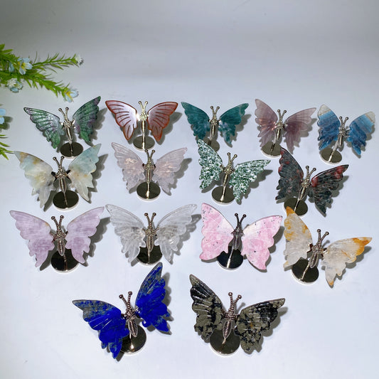 Crystal Butterfly with Fixed Metal Stand Crystal Healing Bulk Wholesale