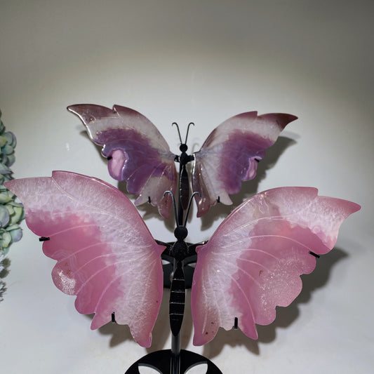 Purple Rose Druzy Agate Butterfly Wings with Stand Bulk Wholesale