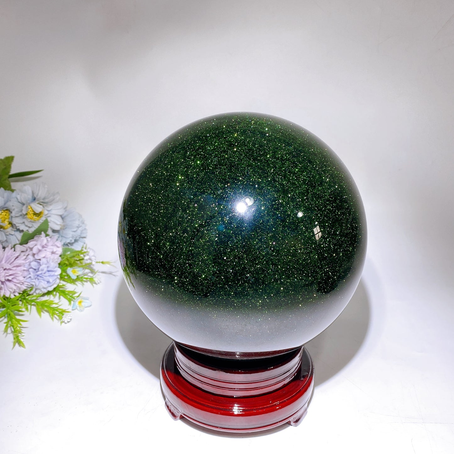 Large Unique Green Blue Sandstone Sphere with Wooden Stand Crystal Healing Bulk Wholesale