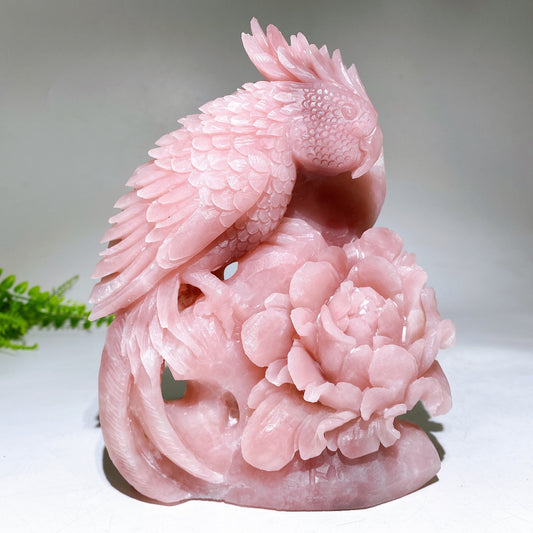 Unique Hand Carved Pink Opal Parrot Peony Carving Crystal Healing Bulk Wholesale