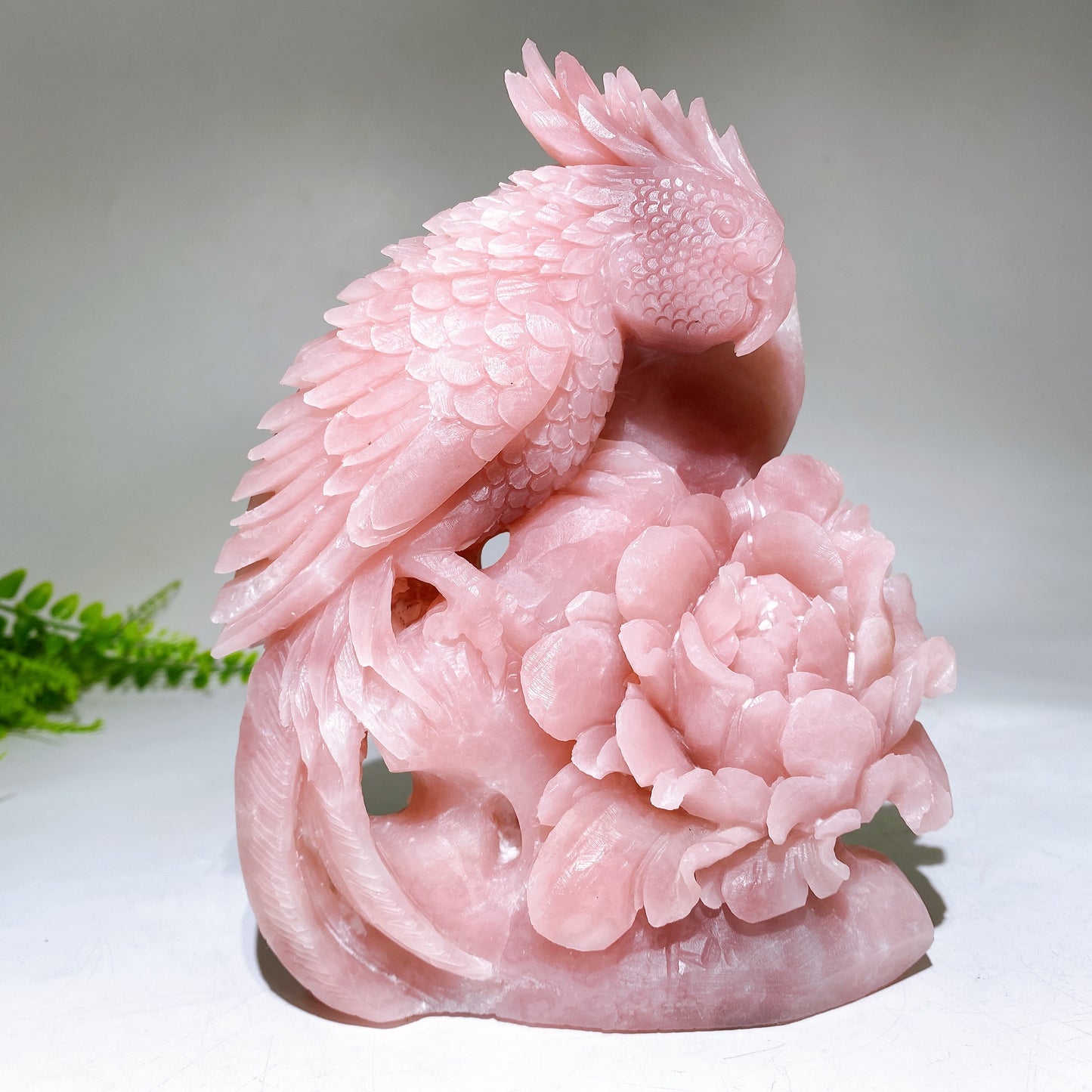Unique Hand Carved Pink Opal Parrot Peony Carving Crystal Healing Bulk Wholesale