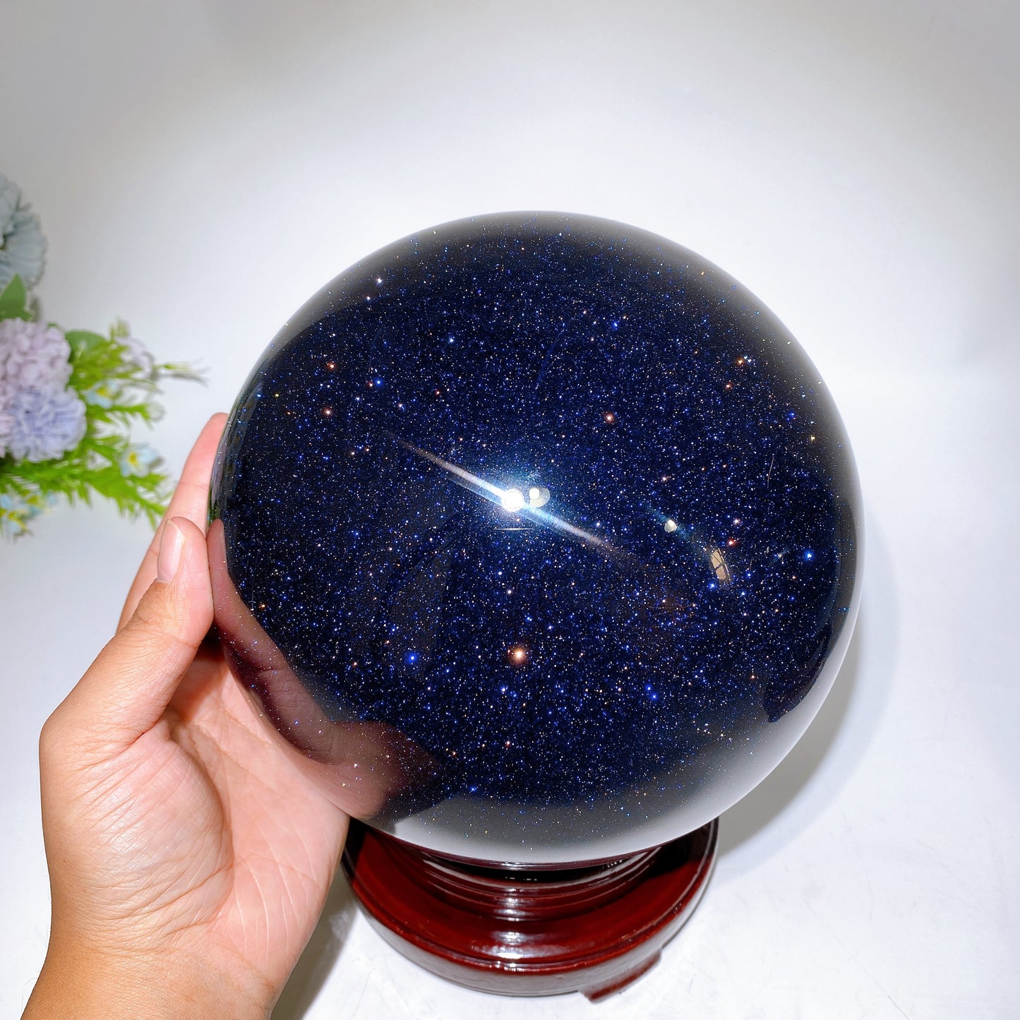 Large Unique Green Blue Sandstone Sphere with Wooden Stand Crystal Healing Bulk Wholesale