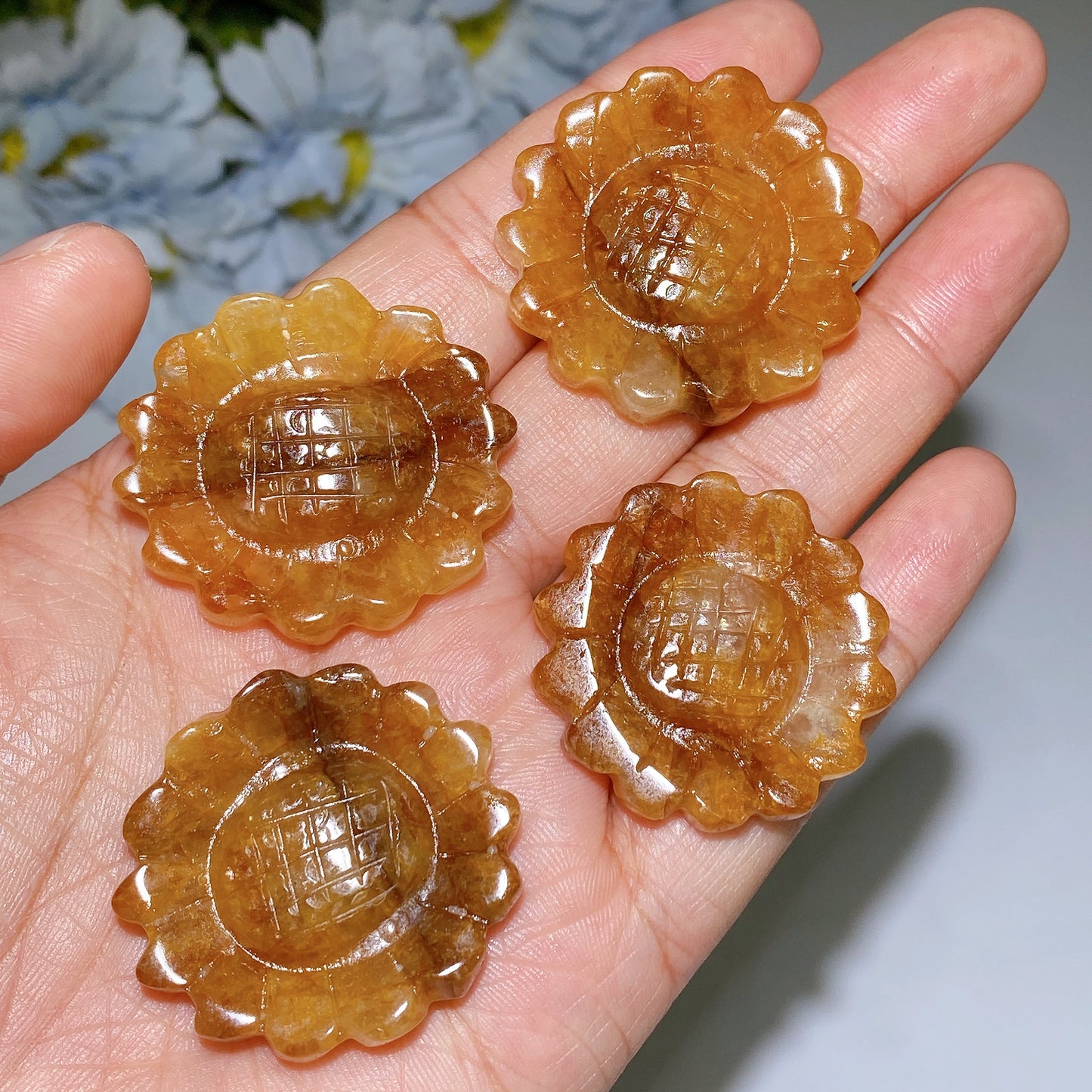 1.3"-1.5" Mixed Crystal Sunflower Carving Bulk Wholesale