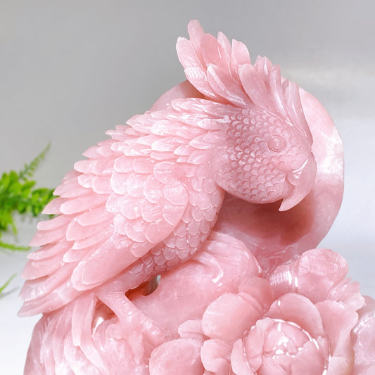 Unique Hand Carved Pink Opal Parrot Peony Carving Crystal Healing Bulk Wholesale