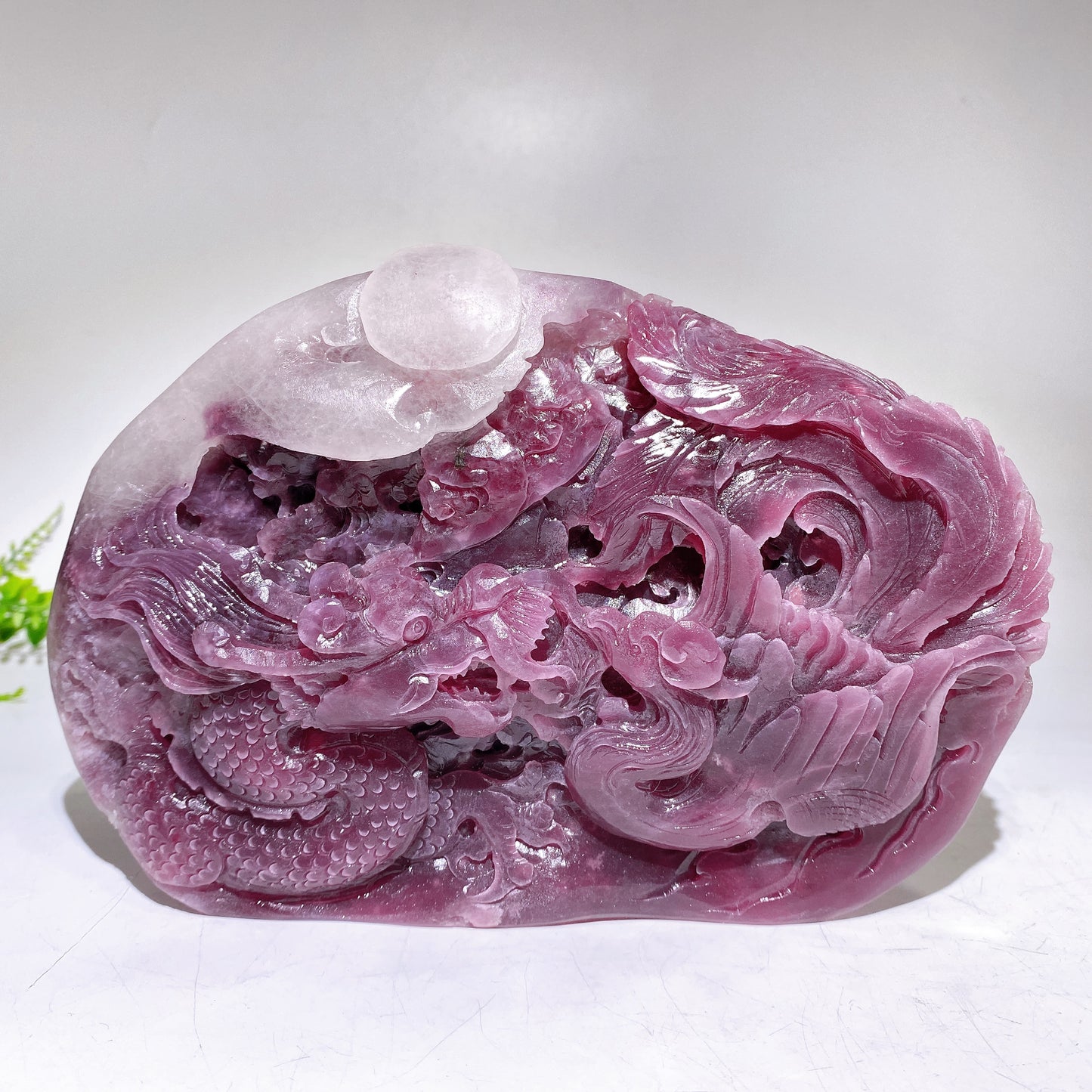 Unique Hand Carved Purple Mica Dragon Phoenix Carving Crystal Healing Bulk Wholesale