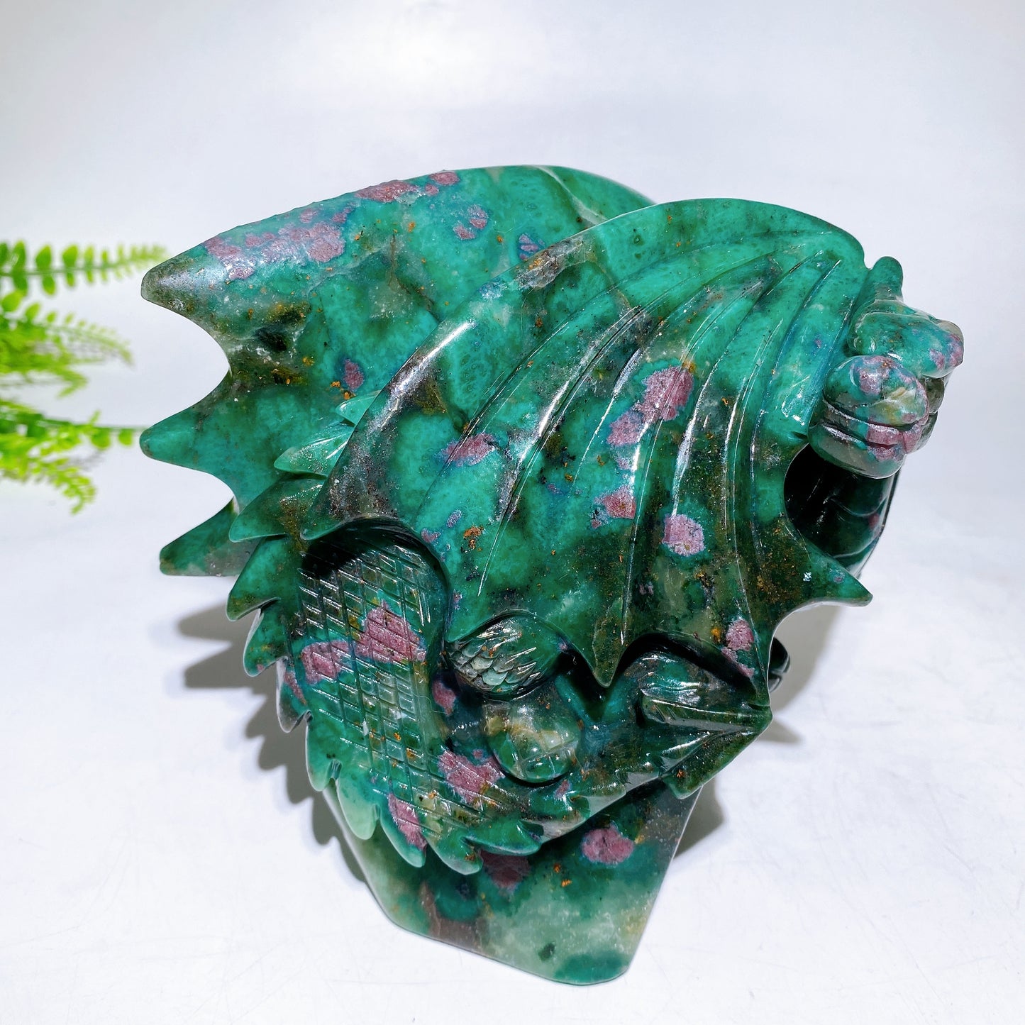 Unique Hand Carved Natural UV Reactive Ruby In Fuschite Dragon Carving Crystal Healing Bulk Wholesale