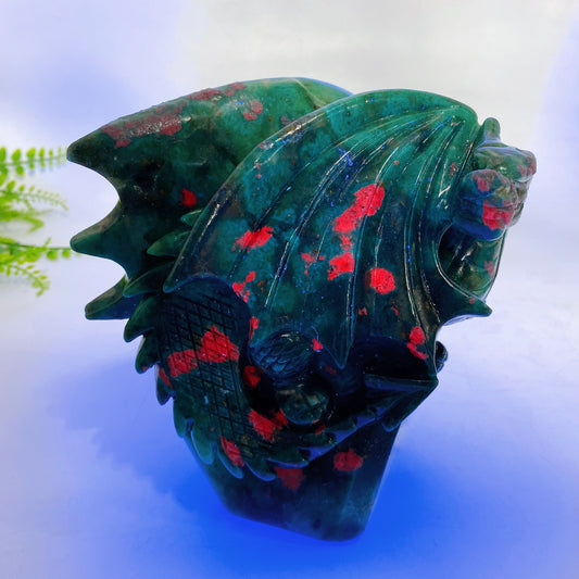 Unique Hand Carved Natural UV Reactive Ruby In Fuschite Dragon Carving Crystal Healing Bulk Wholesale