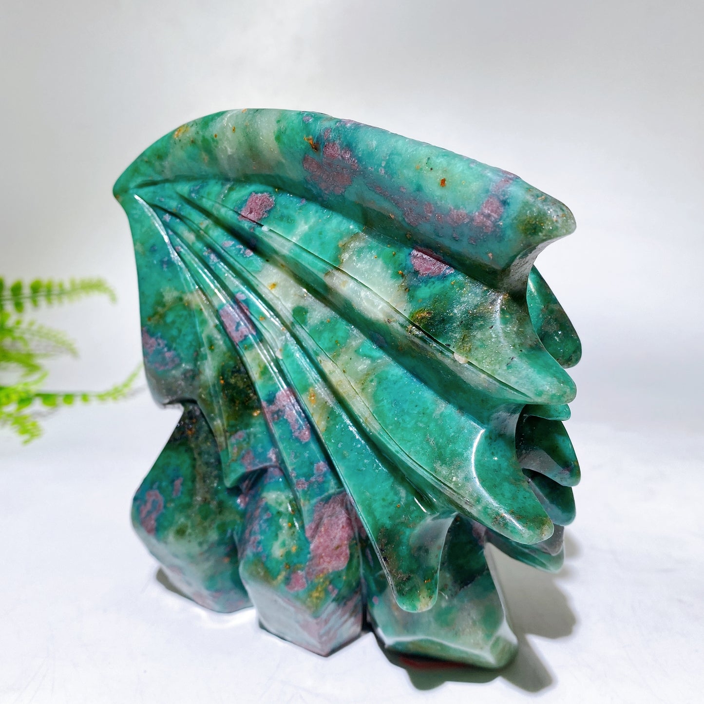 Unique Hand Carved Natural UV Reactive Ruby In Fuschite Dragon Carving Crystal Healing Bulk Wholesale