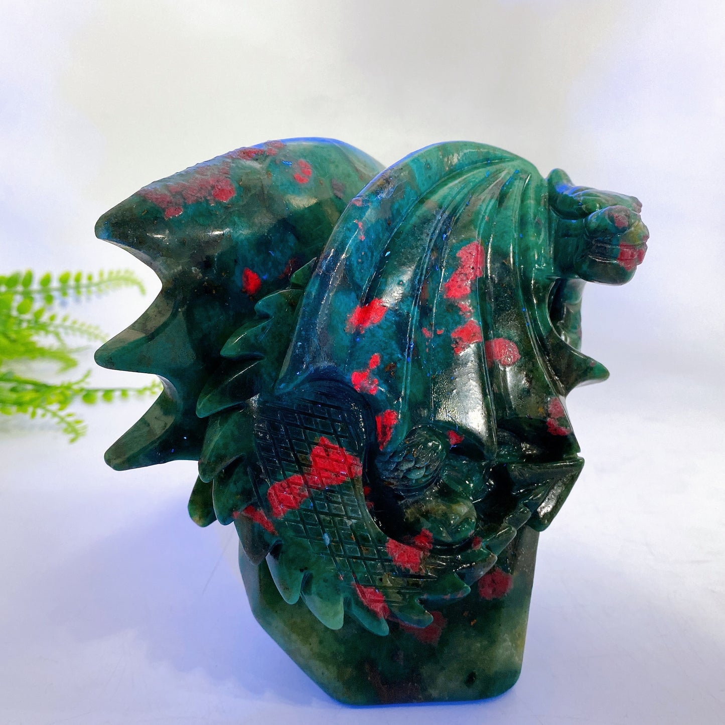 Unique Hand Carved Natural UV Reactive Ruby In Fuschite Dragon Carving Crystal Healing Bulk Wholesale