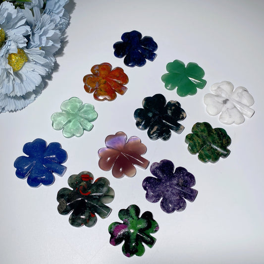 1.8"-2.2" Mixed Crystal Four Leaf Clover Carvings Bulk Wholesale