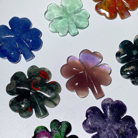 1.8"-2.2" Mixed Crystal Four Leaf Clover Carvings Bulk Wholesale