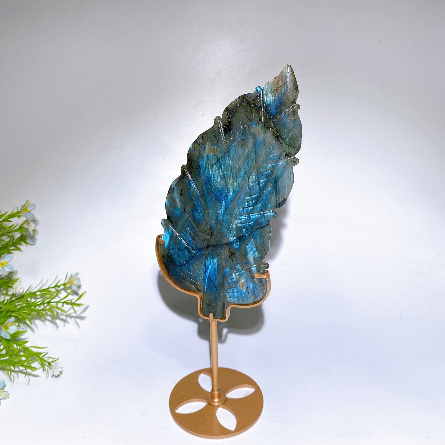 Natural Labradorite Feather Carving with Stand Crystal Healing Bulk Wholesale