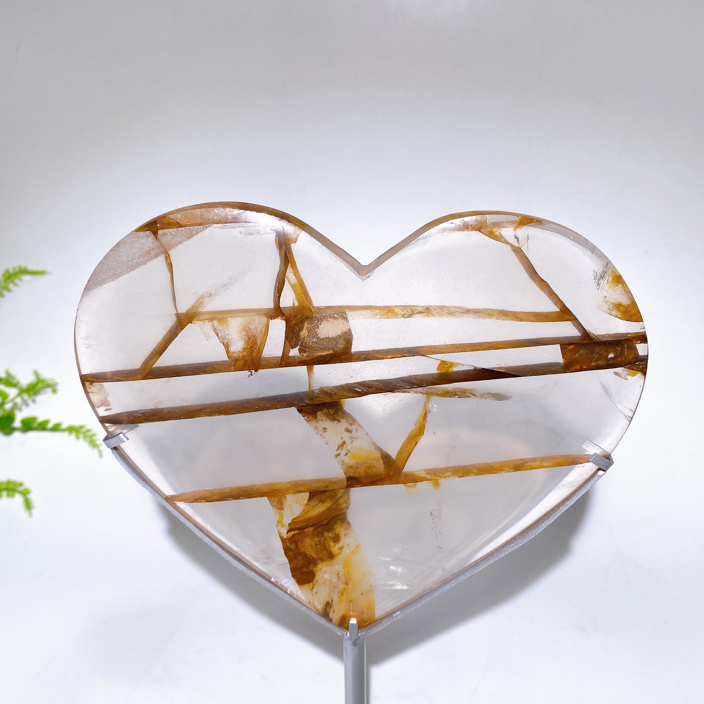 Natural Golden Healer Heart Carving with Stand Crystal Healiing Bulk Wholesale