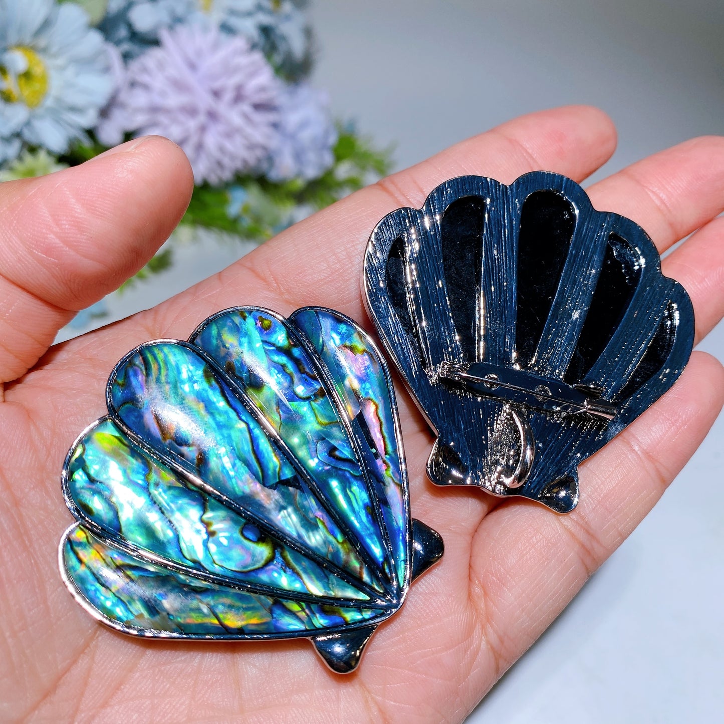 2.0" Abalone Shell Brooch Pendant Shell Shape Crystal Healing Bulk Wholesale