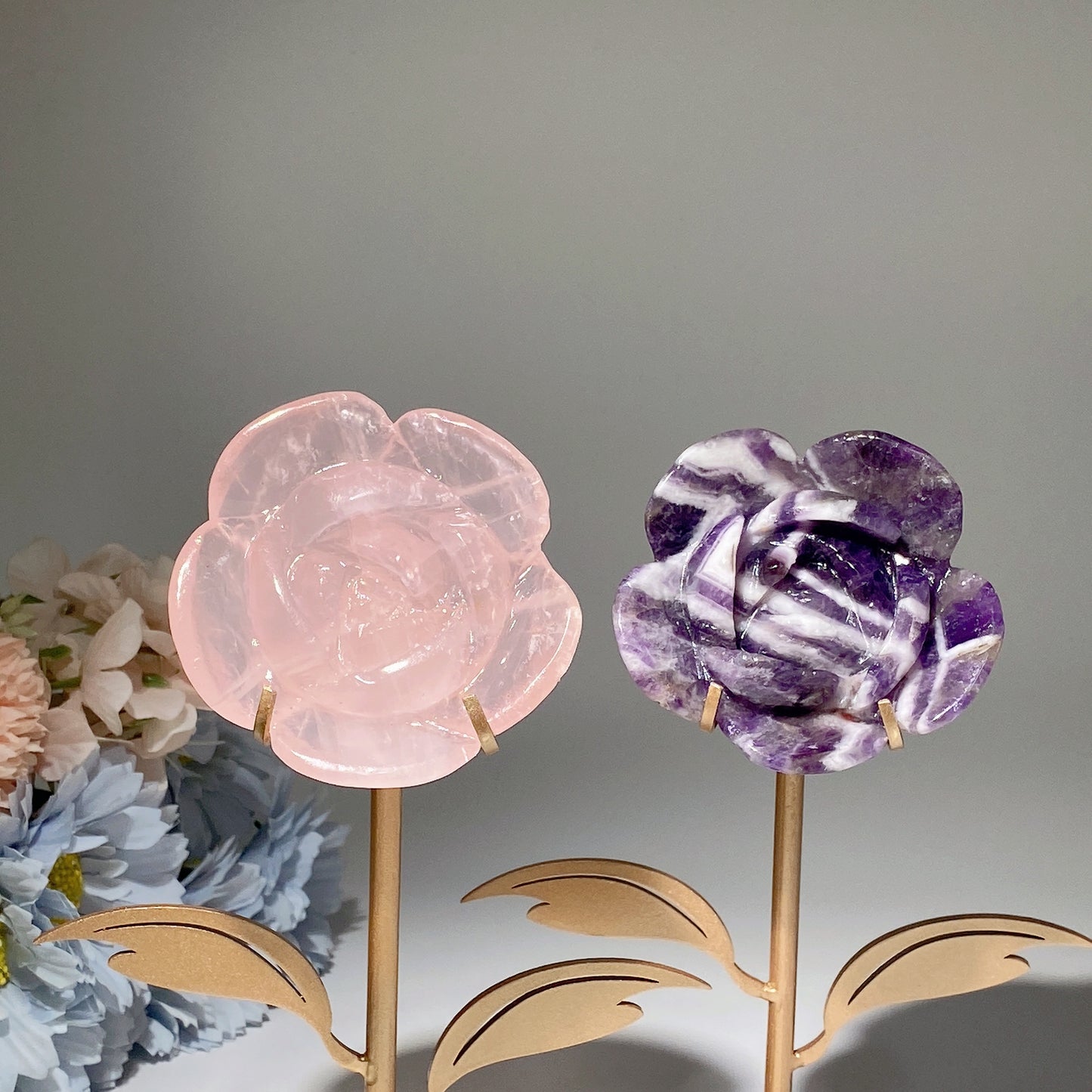 2.8" Dream Amethyst Rose Quartz Flower with Stand Free Form Bulk Wholesale