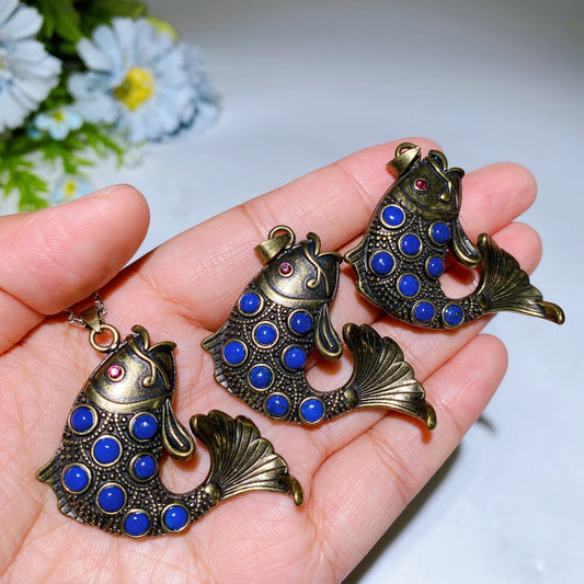 Metal Goldfish with Lapis Decor Pendant Crystal Healing Bulk Wholesale