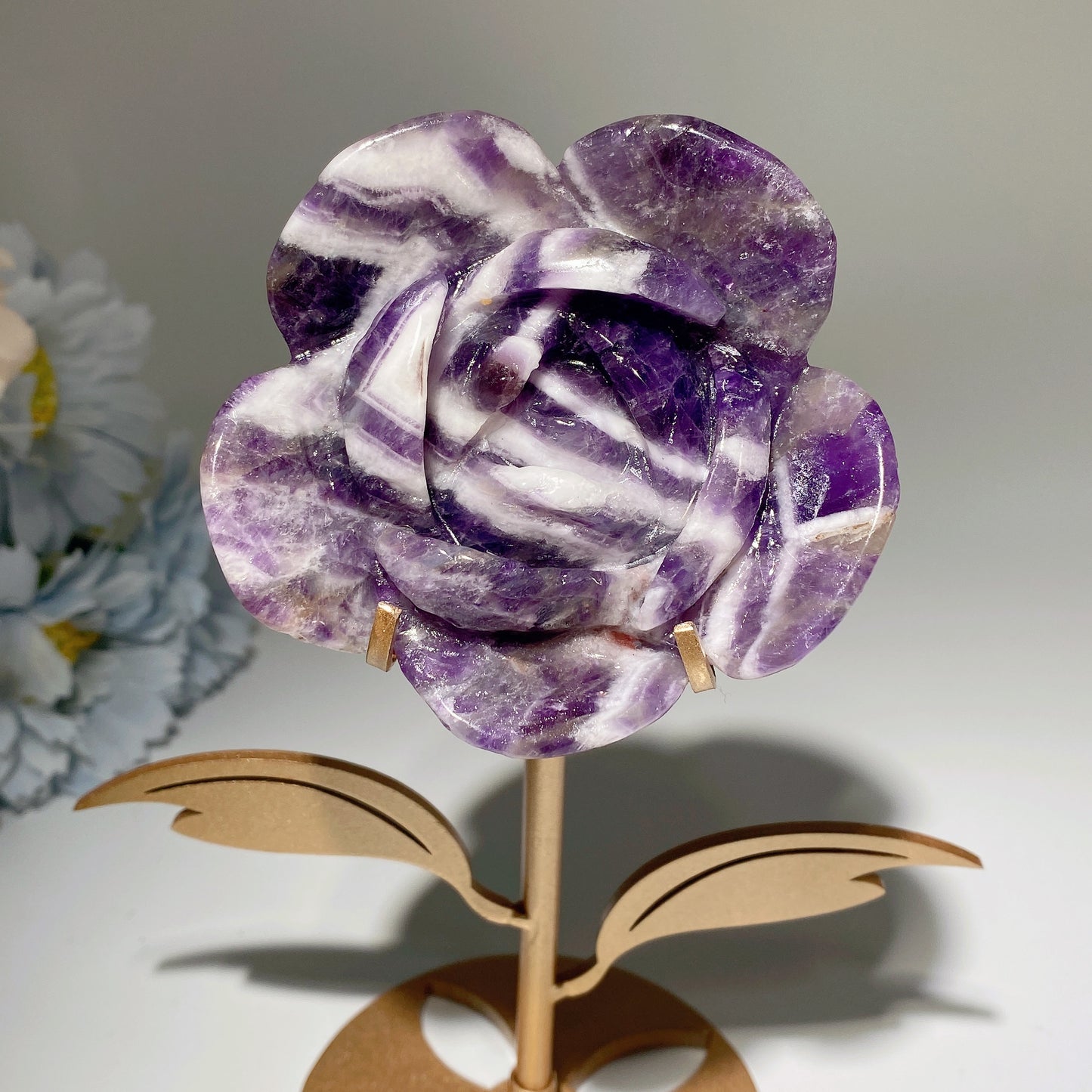 2.8" Dream Amethyst Rose Quartz Flower with Stand Free Form Bulk Wholesale