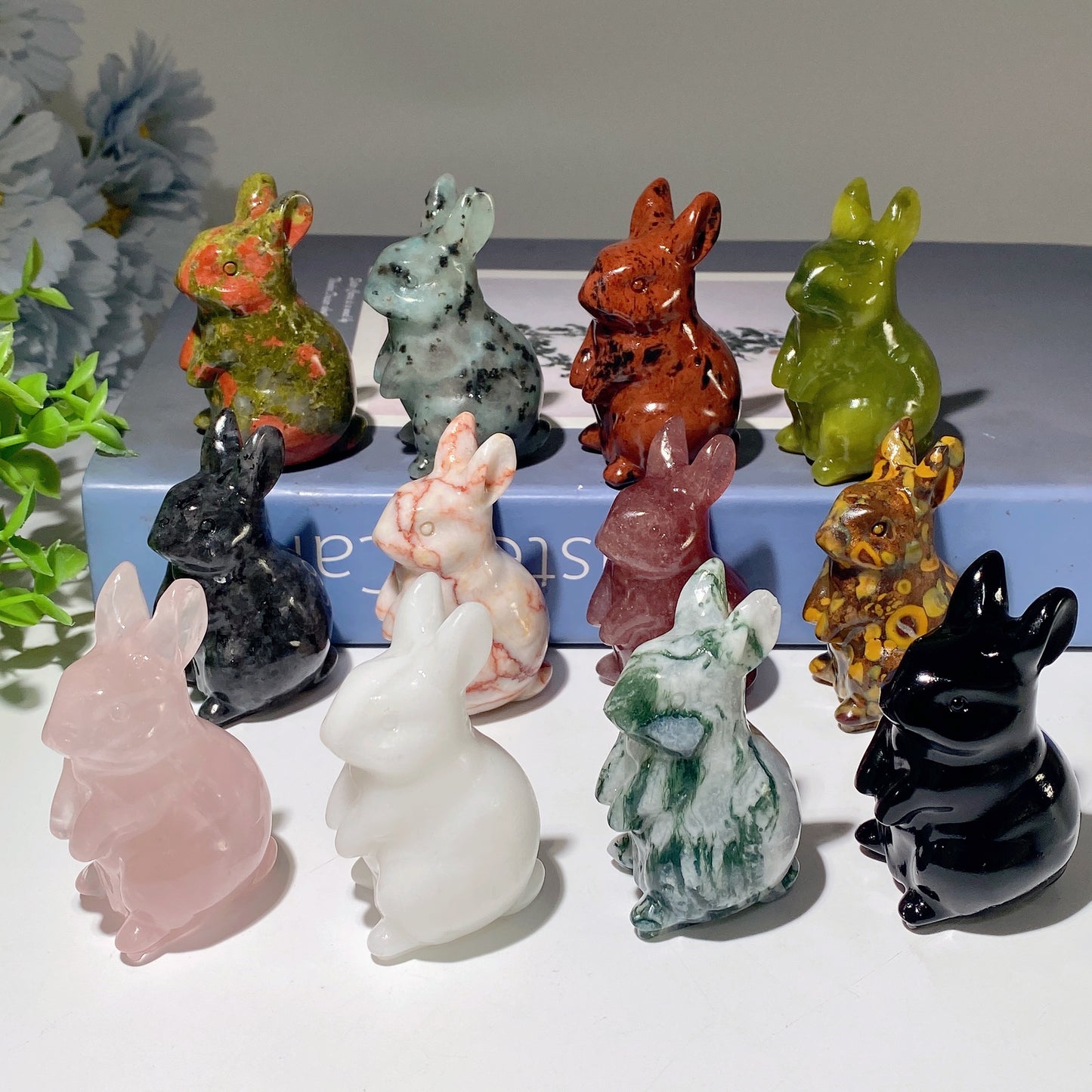 2.4" Mixed Crystal Rabbit Carvings Bulk Wholesale