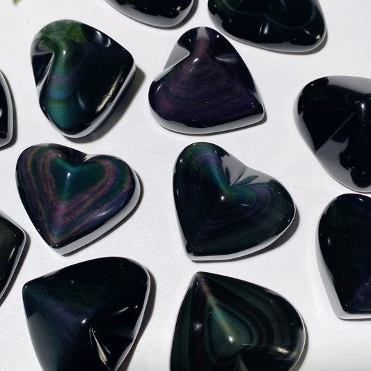 1.7”-2.0“ Rainbow Obsidian Heart Carvings Bulk Wholesale