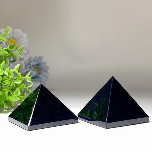 2.2" Black Obsidian Pyramid Carvings Bulk Wholesale