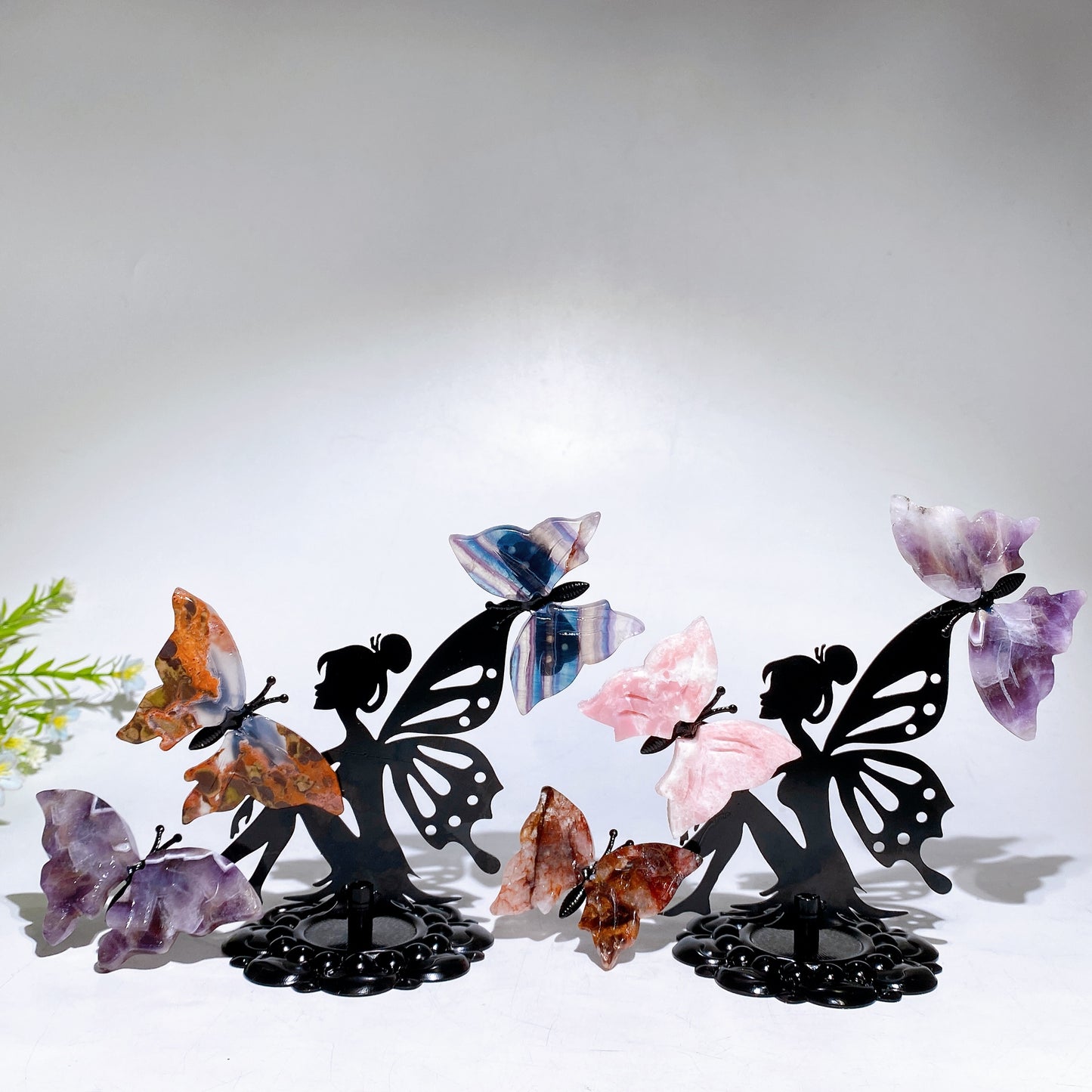 14cm Mixed Natural Crystal Fairy Butterfly Stand Crystal Healing Bulk Wholesale