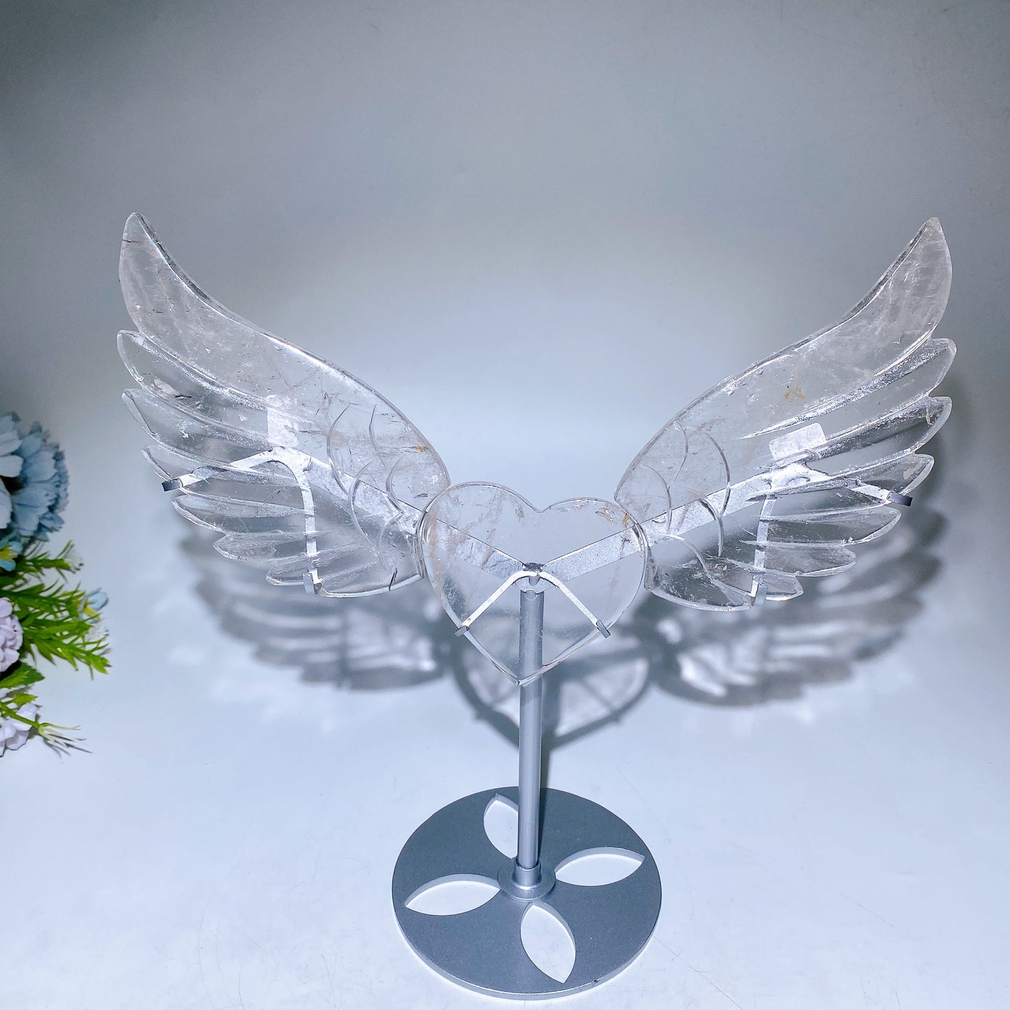Crystal Heart Wings Carving with Stand Crystal Healing Bulk Wholesale