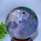 16.5cm Unique UV Reactive Druzy Moss Agate Grow with Calcite Sphere with Stand