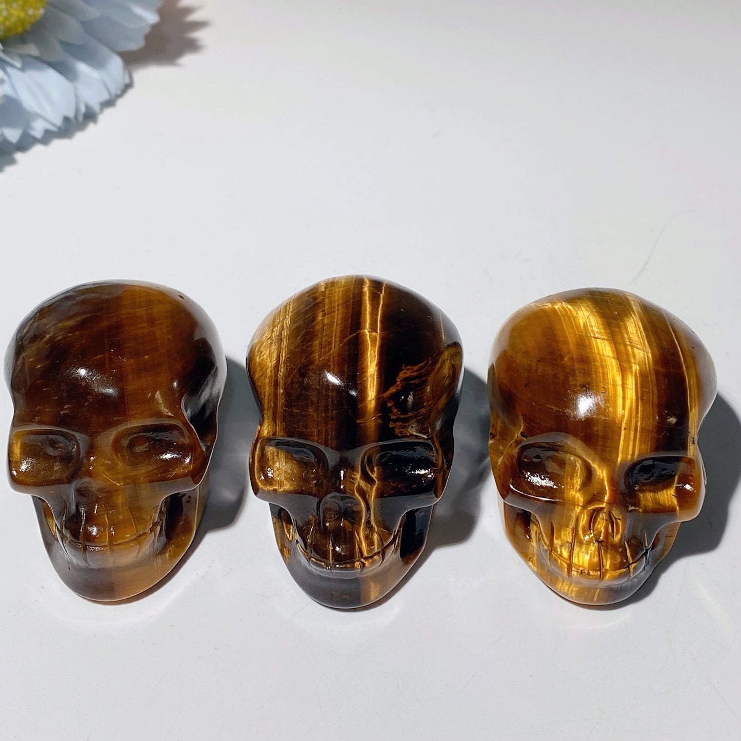 2.0" Yellow Tiger Eye Skull Carvings Bulk Wholesale
